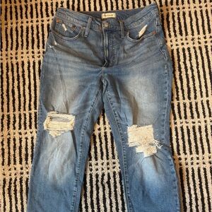 Madewell Women's Slim Straight Distressed Jeans in Light Blue